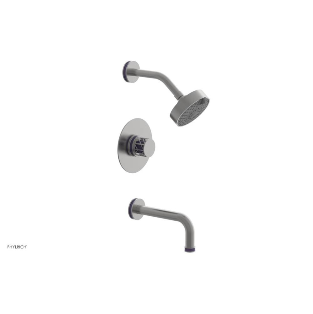 Satin Chrome Jolie Pressure Balance Tub & Shower Set With Round Trim, Tubular Tub Spout, Round