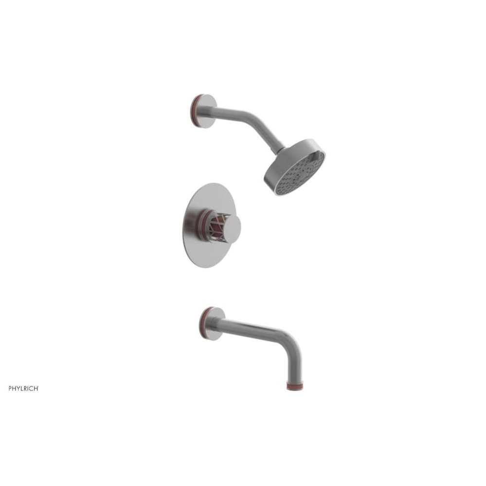 Satin Chrome Jolie Pressure Balance Tub & Shower Set With Round Trim, Tubular Tub Spout, Round