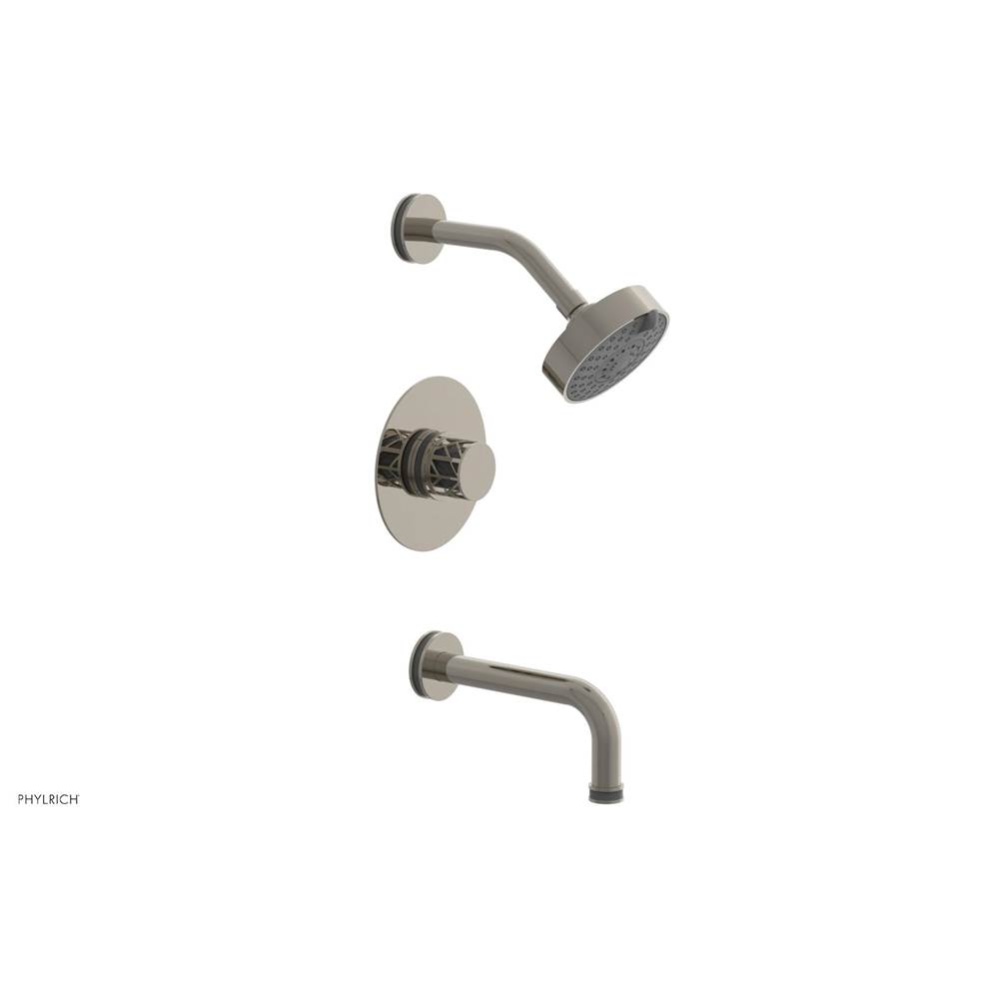 Polished Nickel Jolie Pressure Balance Tub & Shower Set With Round Trim, Tubular Tub Spout, Ro