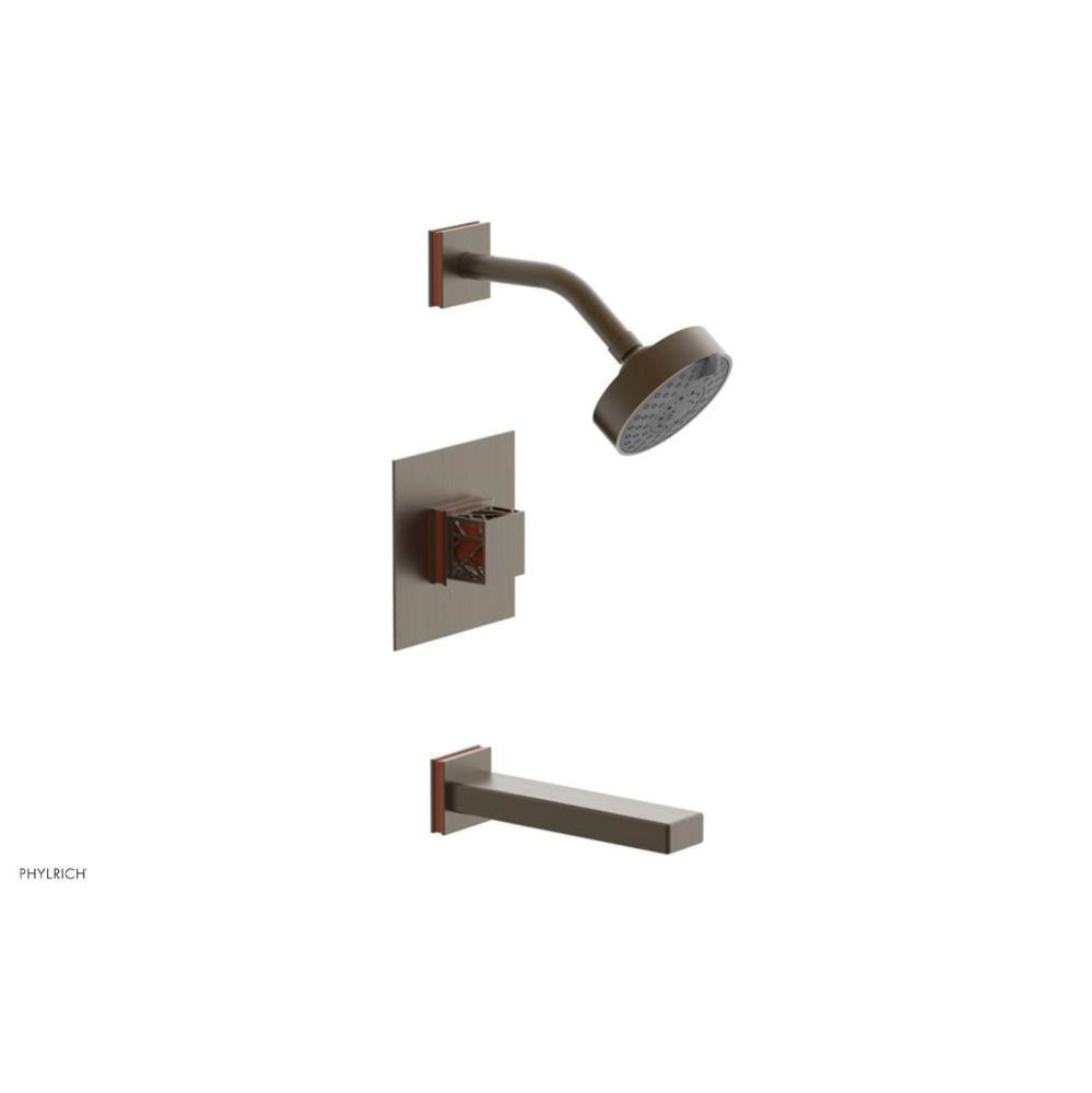 Old English Brass Jolie Pressure Balance Tub & Shower Set With Square Trim, Rectangular Tub Sp