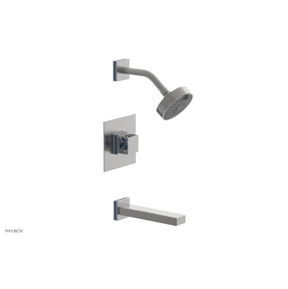 Satin Chrome Jolie Pressure Balance Tub & Shower Set With Square Trim, Rectangular Tub Spout,