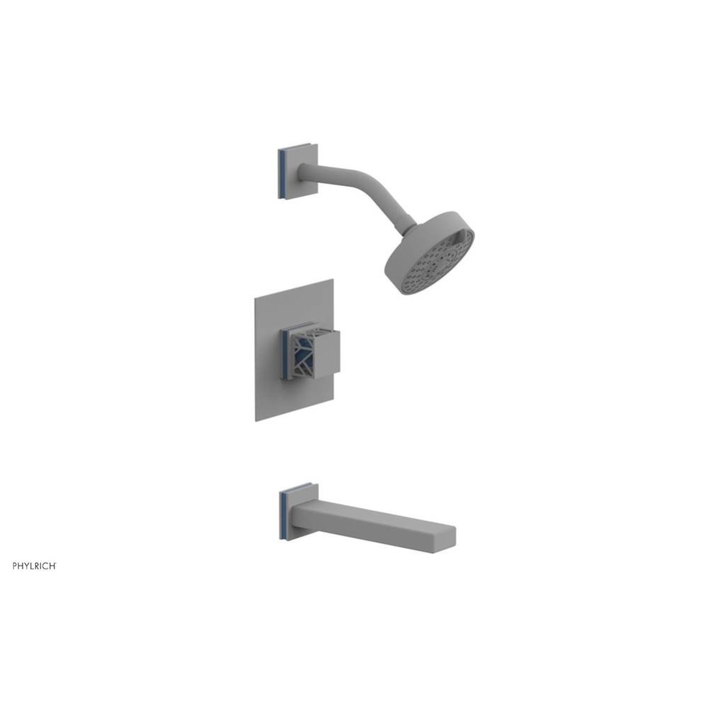 Satin White Jolie Pressure Balance Tub & Shower Set With Square Trim, Rectangular Tub Spout, S