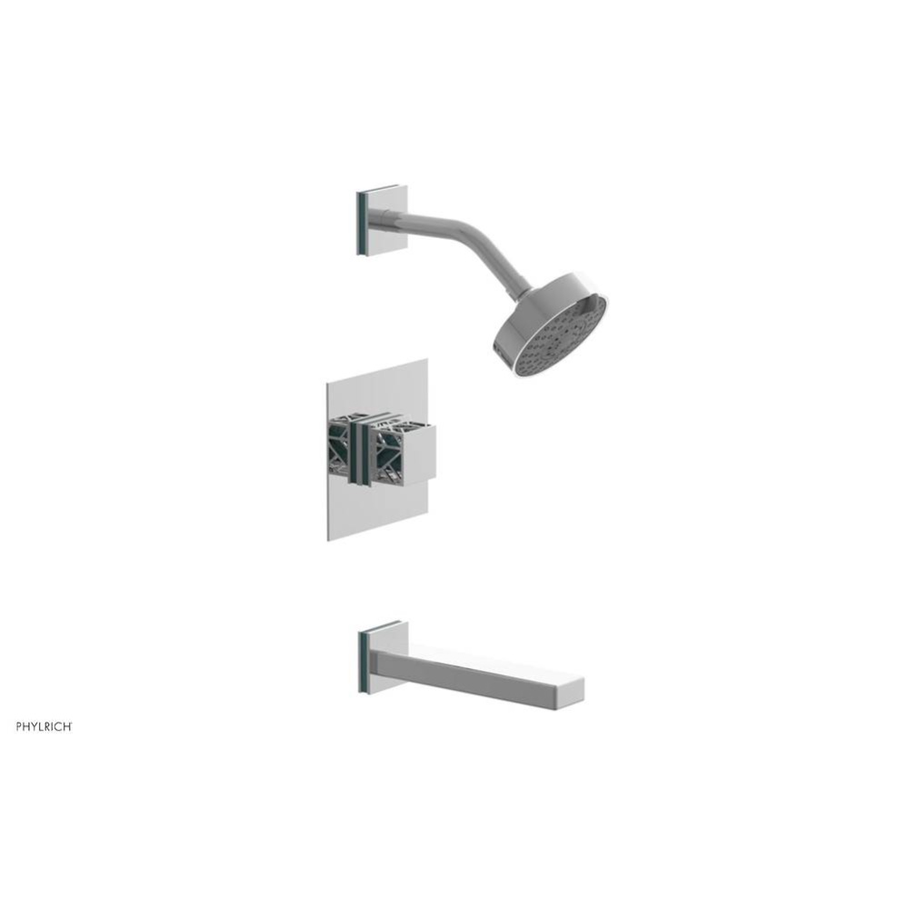 Polished Chrome Jolie Pressure Balance Tub & Shower Set With Square Trim, Rectangular Tub Spou