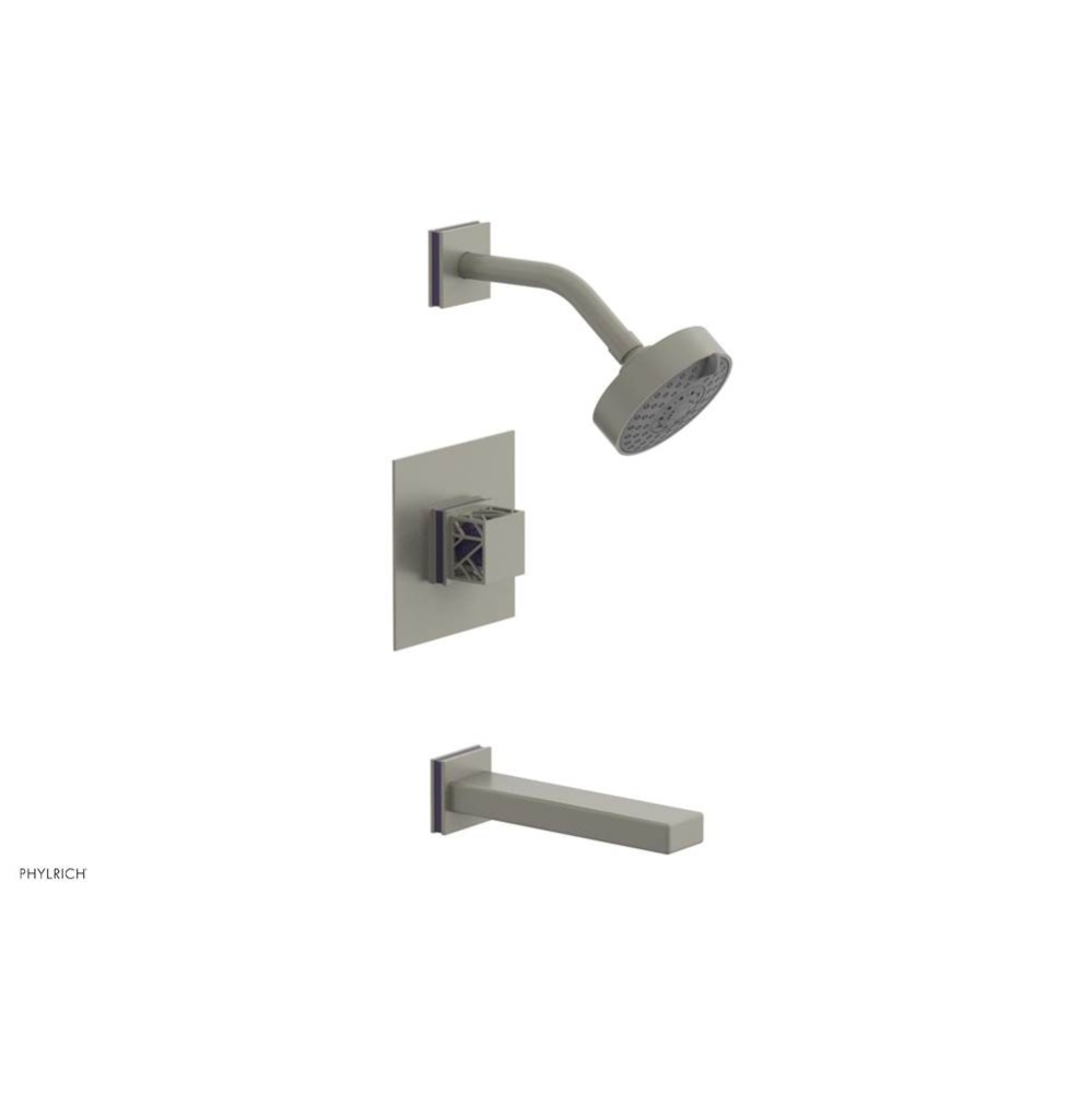 Burnished Nickel Jolie Pressure Balance Tub & Shower Set With Square Trim, Rectangular Tub Spo