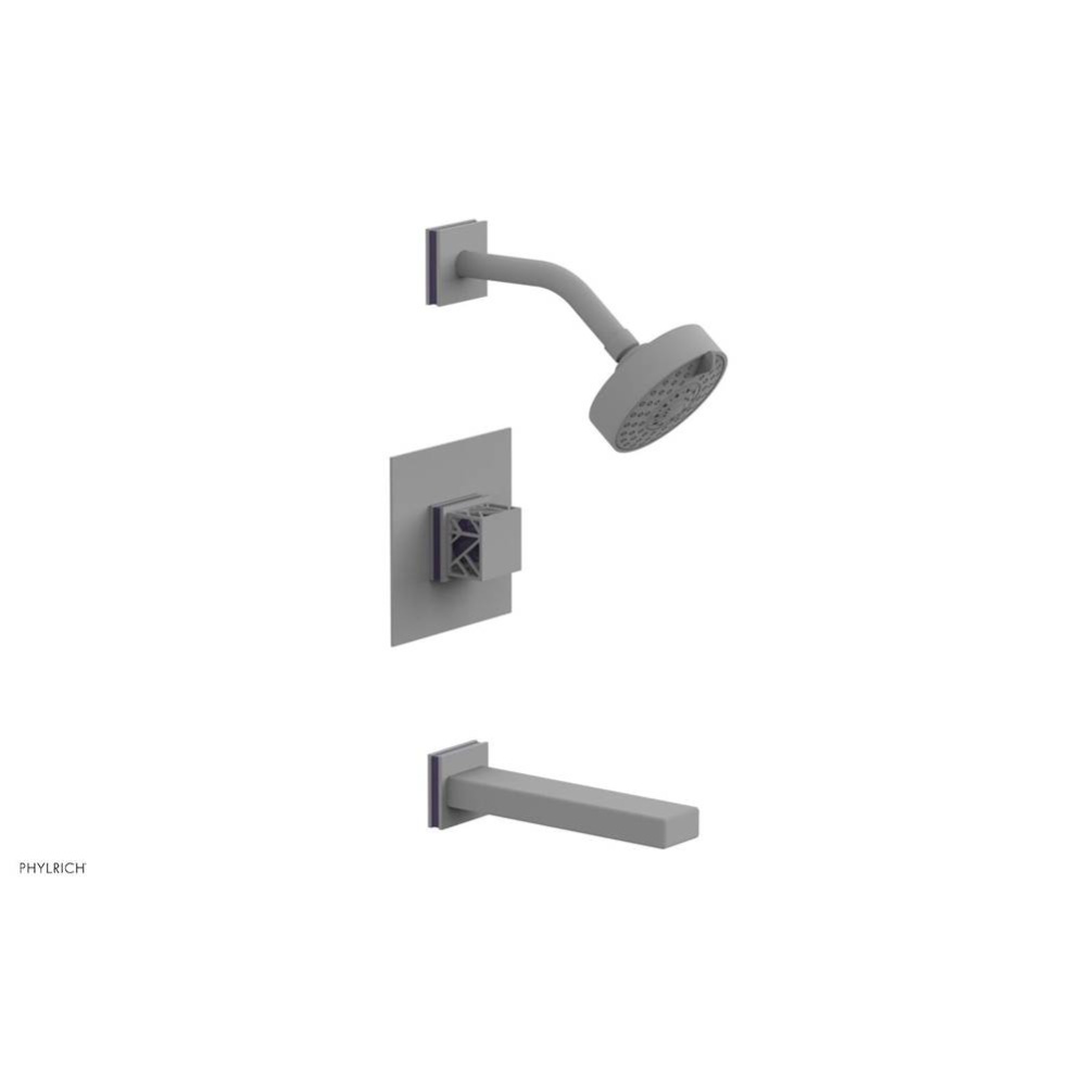 Satin White Jolie Pressure Balance Tub & Shower Set With Square Trim, Rectangular Tub Spout, S