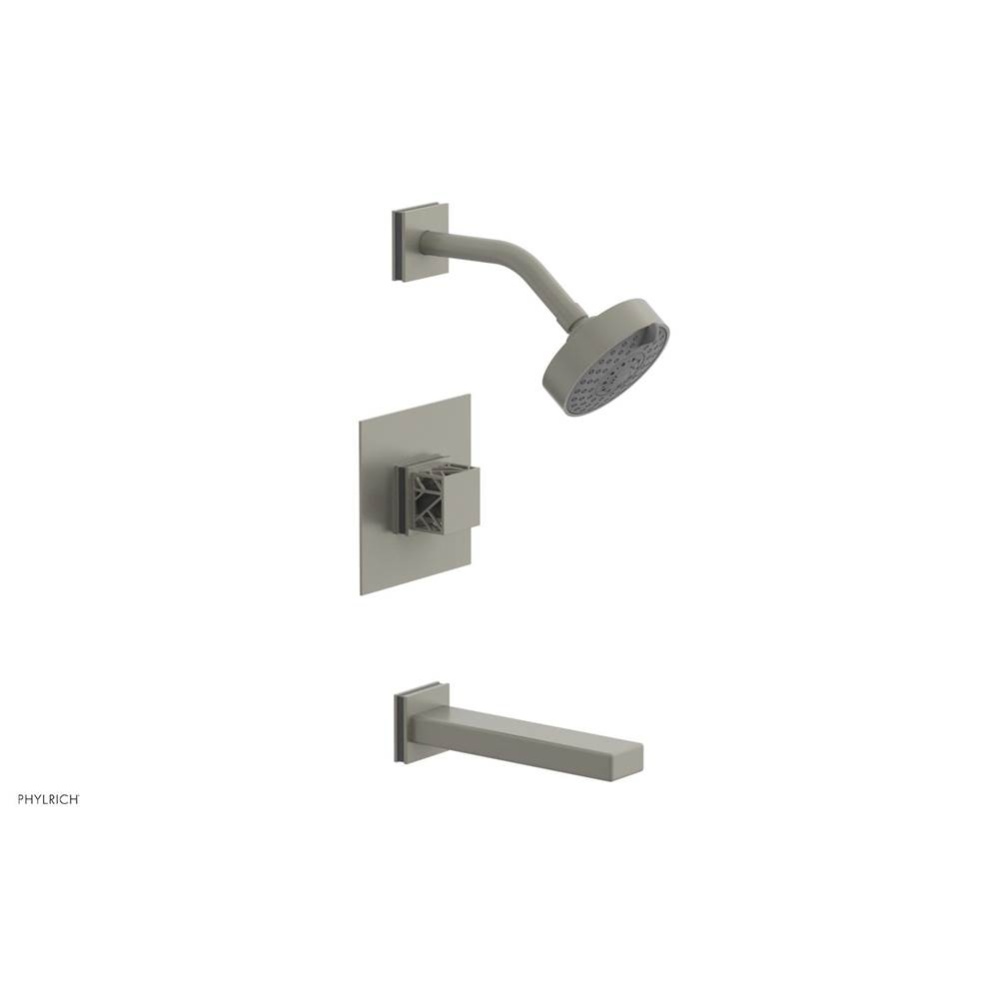 Burnished Nickel Jolie Pressure Balance Tub & Shower Set With Square Trim, Rectangular Tub Spo