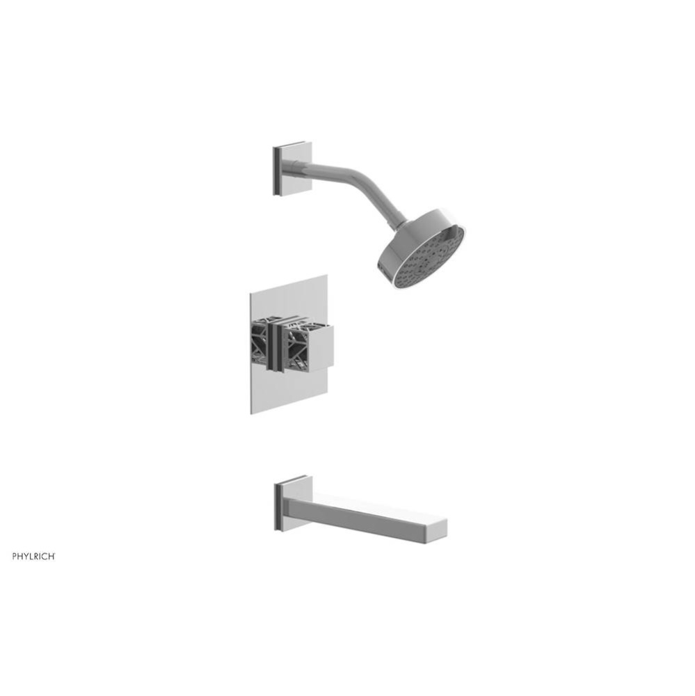 Polished Chrome Jolie Pressure Balance Tub & Shower Set With Square Trim, Rectangular Tub Spou