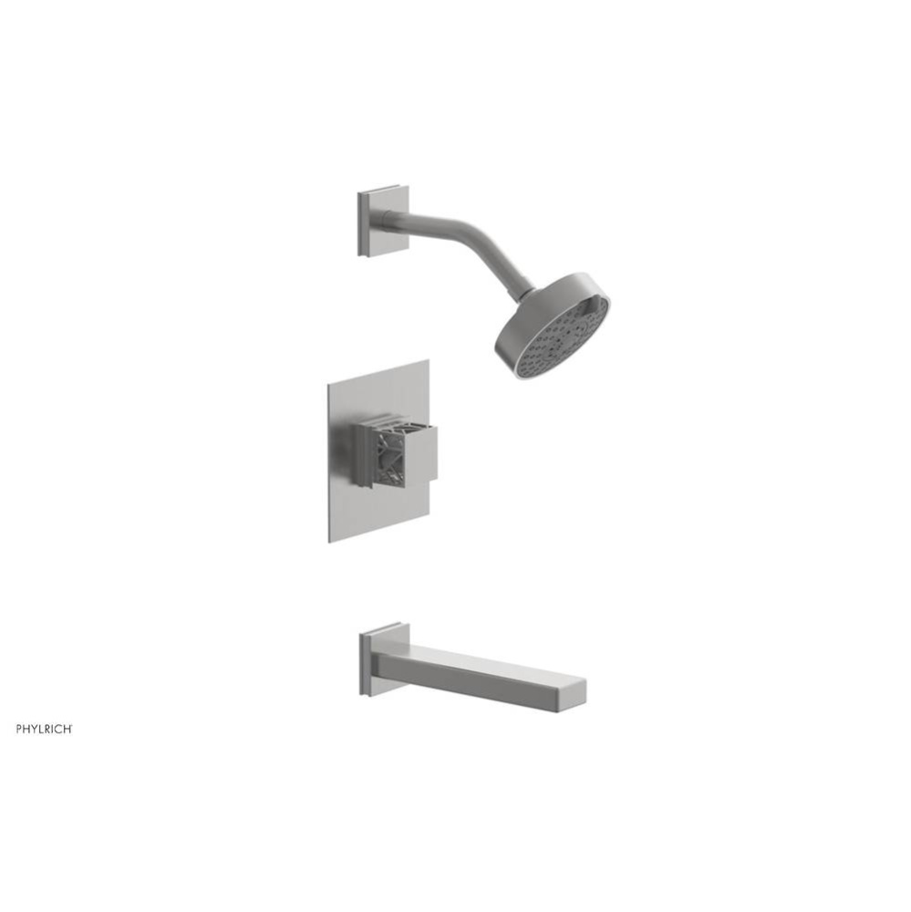 Satin Chrome Jolie Pressure Balance Tub & Shower Set With Square Trim, Rectangular Tub Spout,