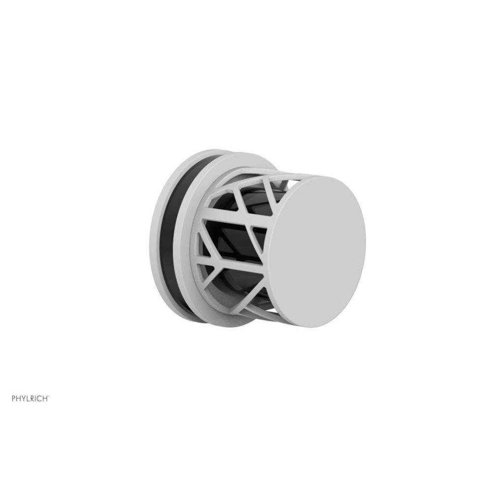 Satin White Jolie Diverter/Volume Control Trim With Round Cutaway Handles And Black Accents