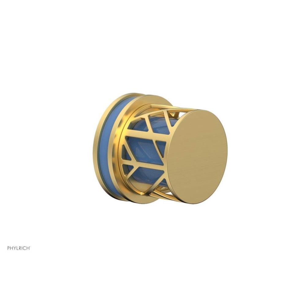 Burnished Gold Jolie Diverter/Volume Control Trim With Round Cutaway Handles And Light Blue Accent
