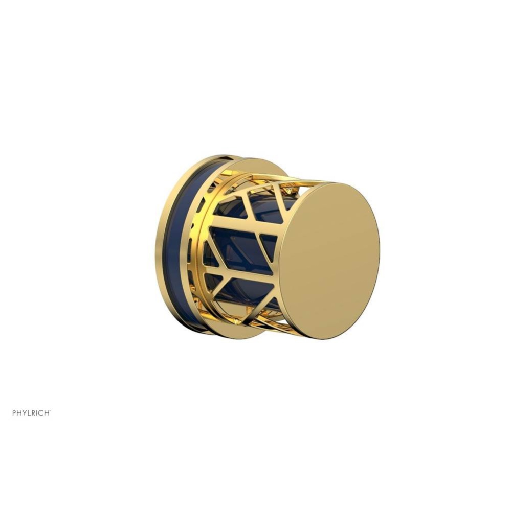Polished Gold Jolie Diverter/Volume Control Trim With Round Cutaway Handles And Navy Blue Accents