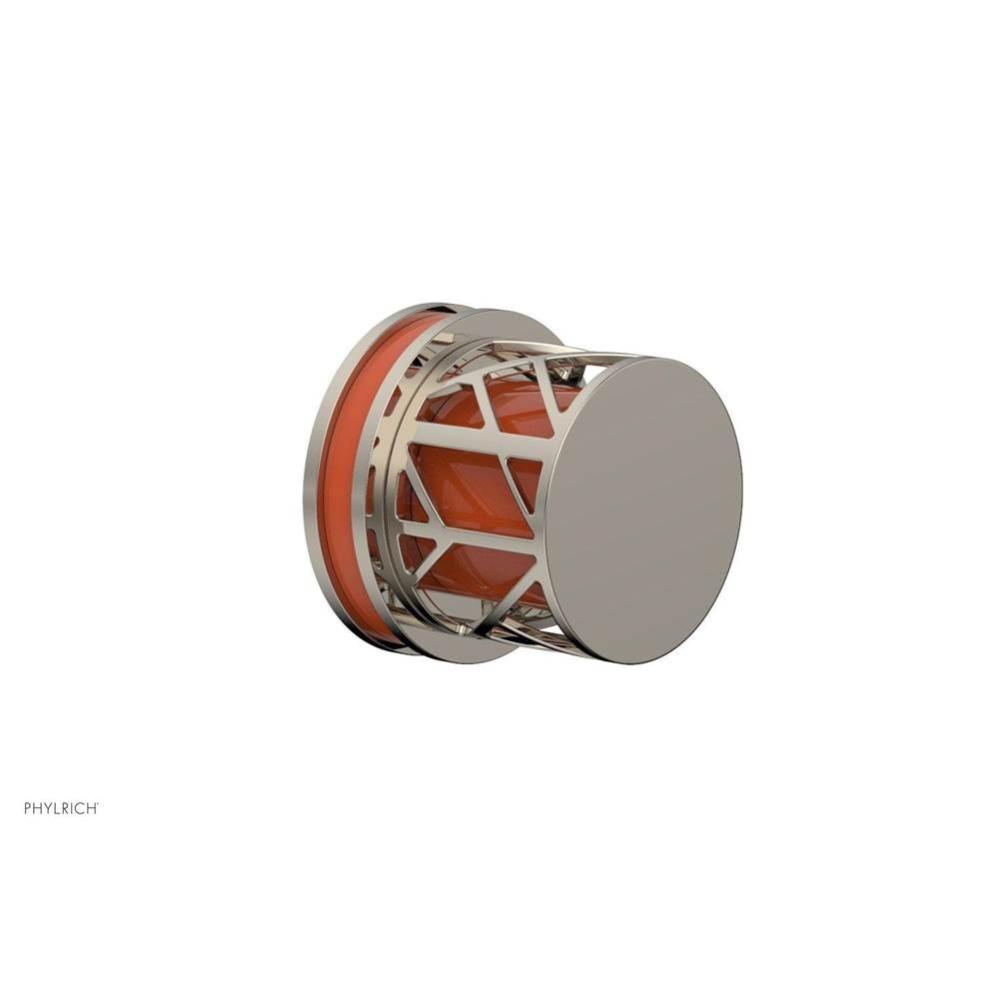 Polished Nickel Jolie Diverter/Volume Control Trim With Round Cutaway Handles And Orange Accents
