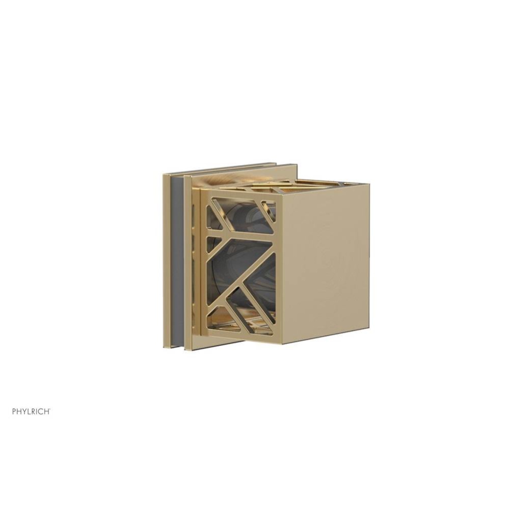 Satin Brass Jolie Diverter/Volume Control Trim With Square Cutaway Handles And Grey Accents
