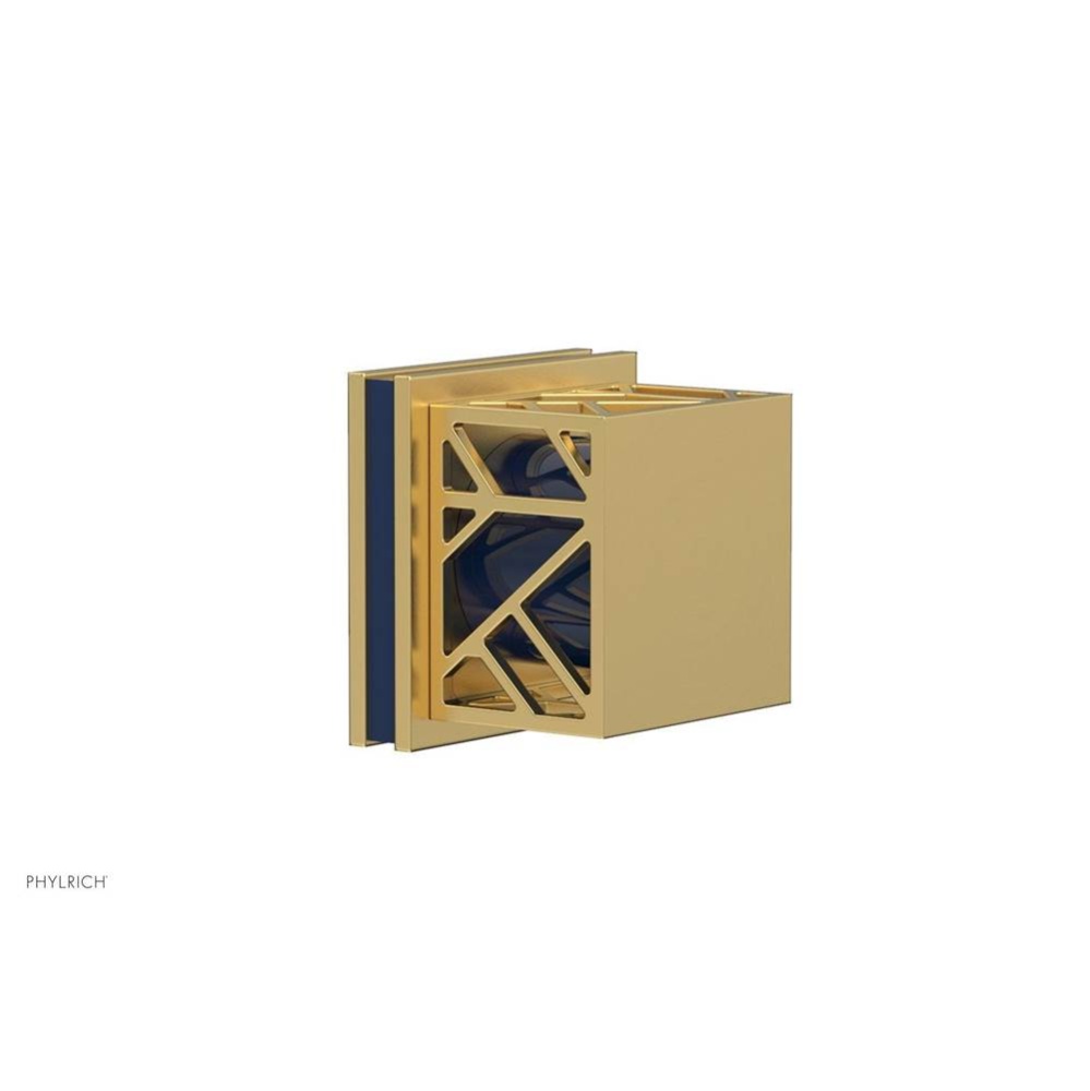 Burnished Gold Jolie Diverter/Volume Control Trim With Square Cutaway Handles And Navy Blue Accent