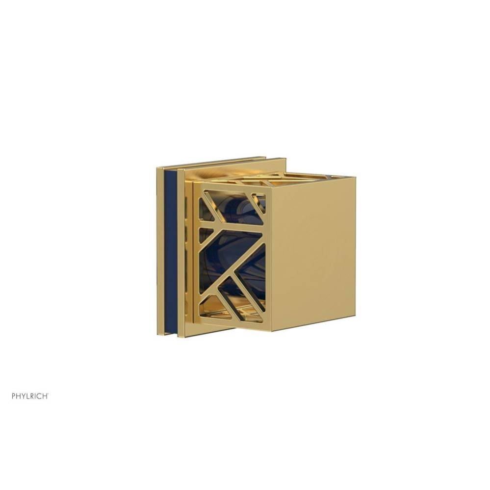 Satin Gold Jolie Diverter/Volume Control Trim With Square Cutaway Handles And Navy Blue Accents