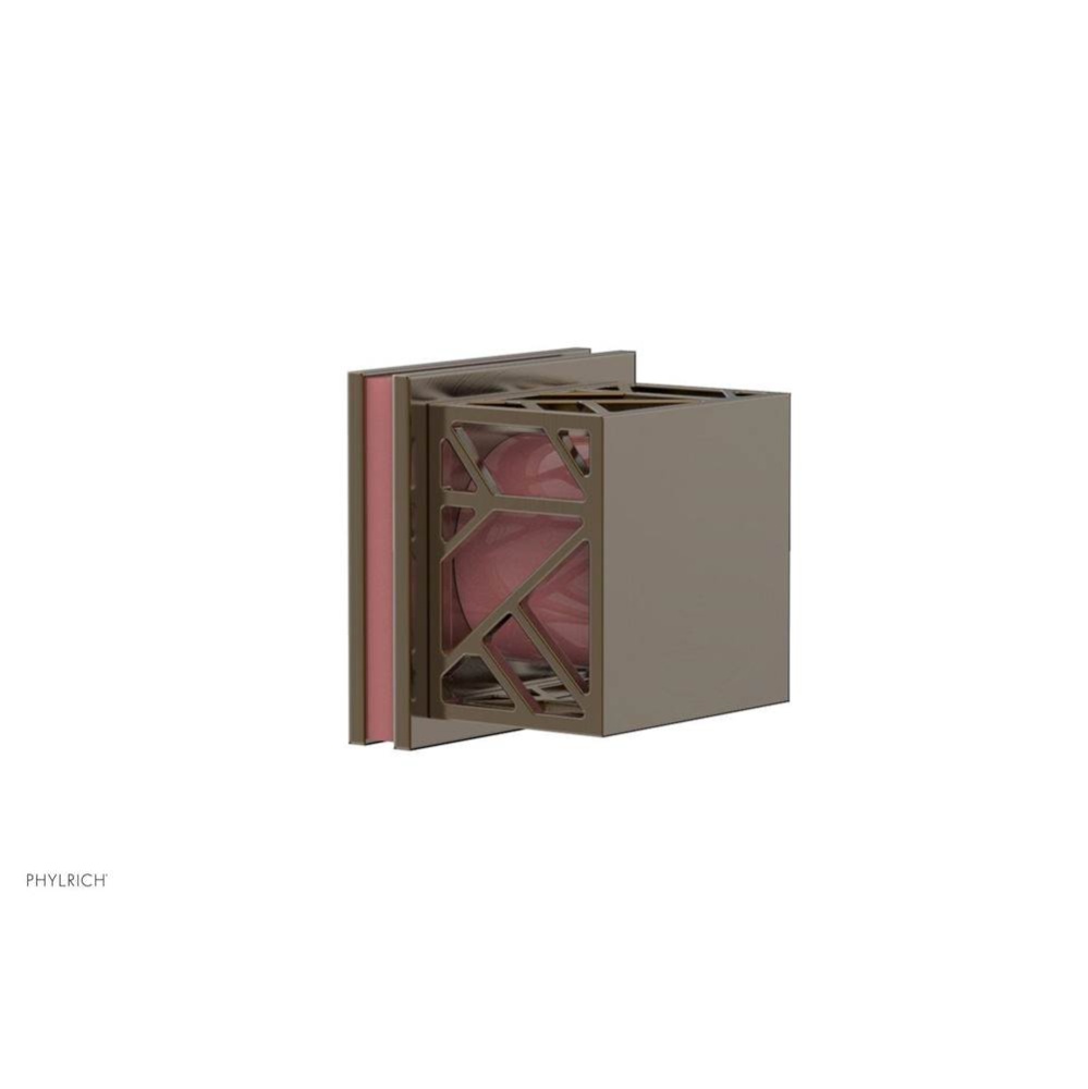 Antique Brass Jolie Diverter/Volume Control Trim With Square Cutaway Handles And Pink Accents