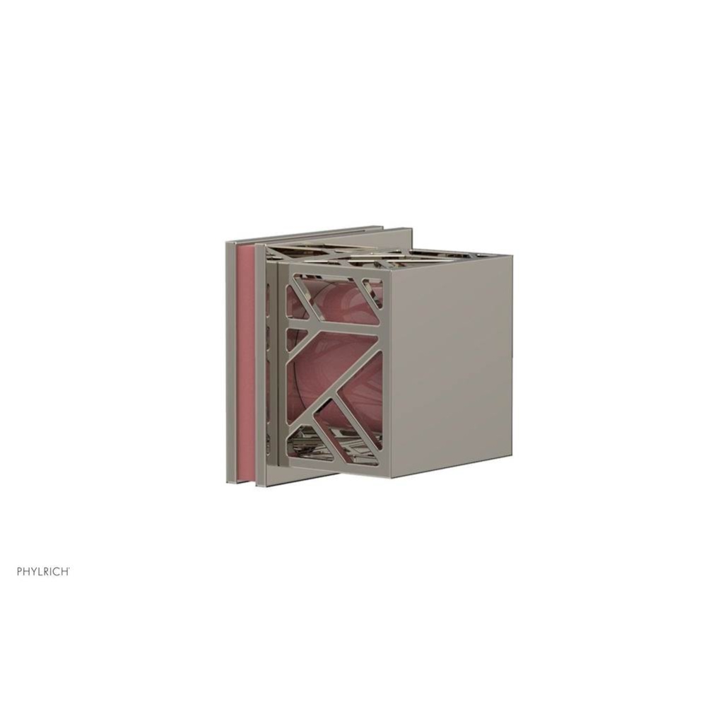 Polished Nickel Jolie Diverter/Volume Control Trim With Square Cutaway Handles And Pink Accents