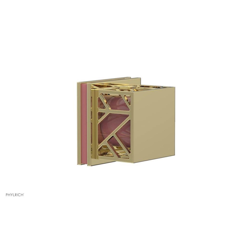 Polished Brass Jolie Diverter/Volume Control Trim With Square Cutaway Handles And Pink Accents