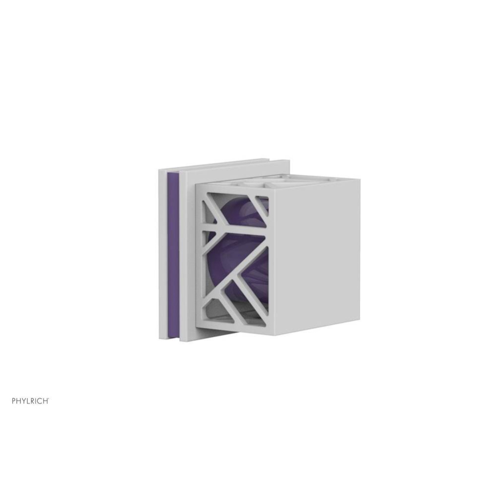 Satin White Jolie Diverter/Volume Control Trim With Square Cutaway Handles And Purple Accents