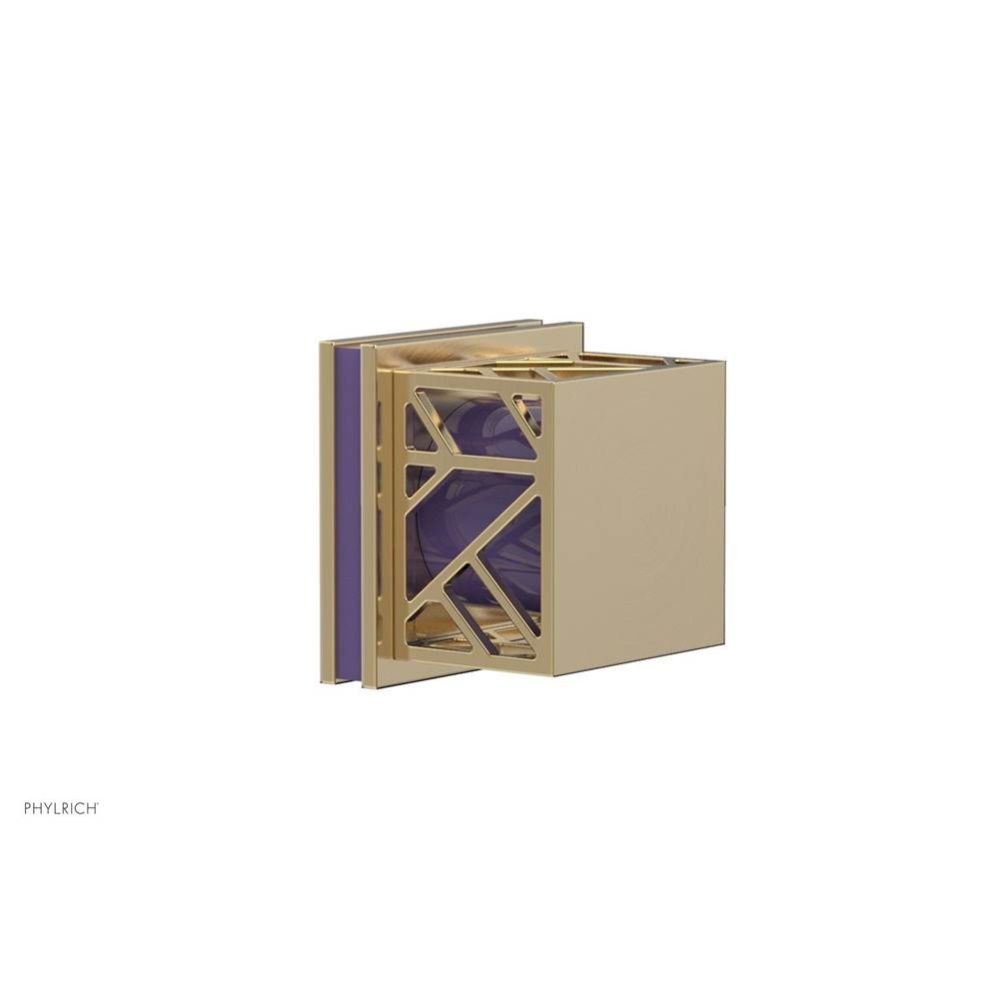 Satin Brass Jolie Diverter/Volume Control Trim With Square Cutaway Handles And Purple Accents
