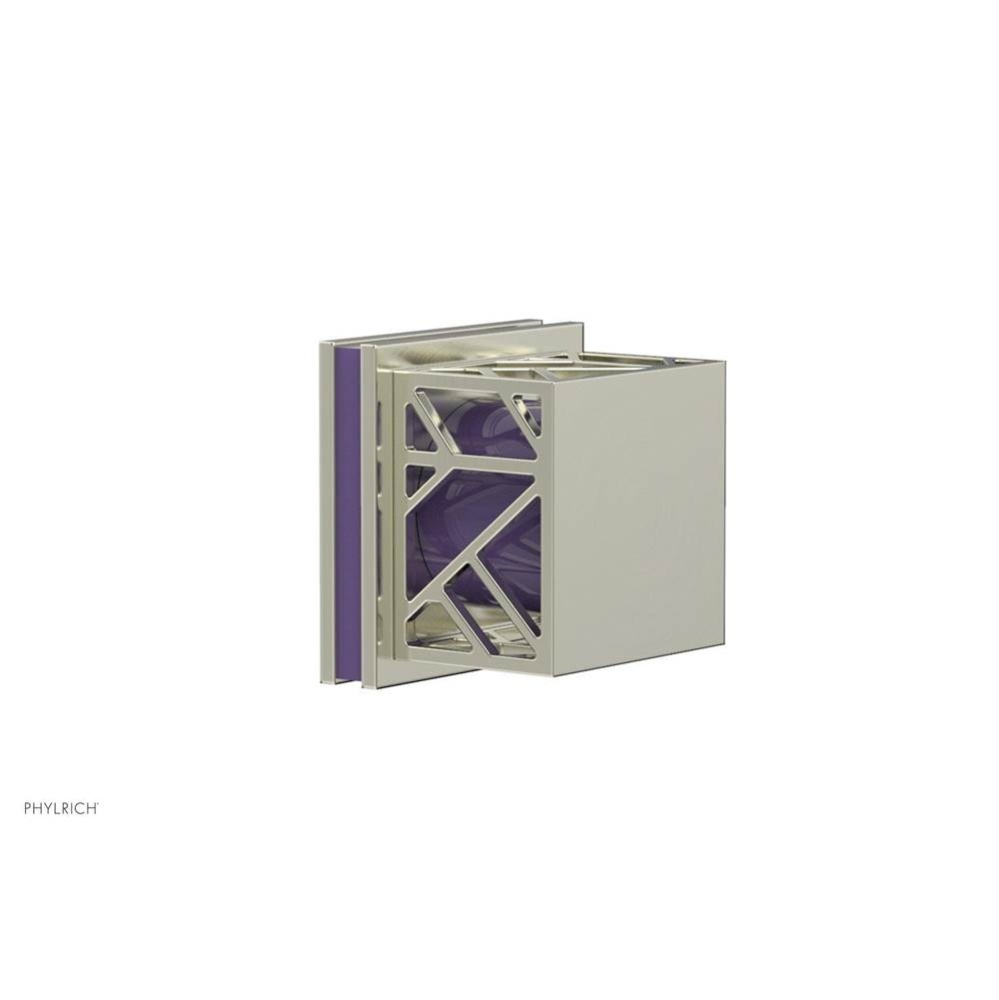 Satin Nickel Jolie Diverter/Volume Control Trim With Square Cutaway Handles And Purple Accents