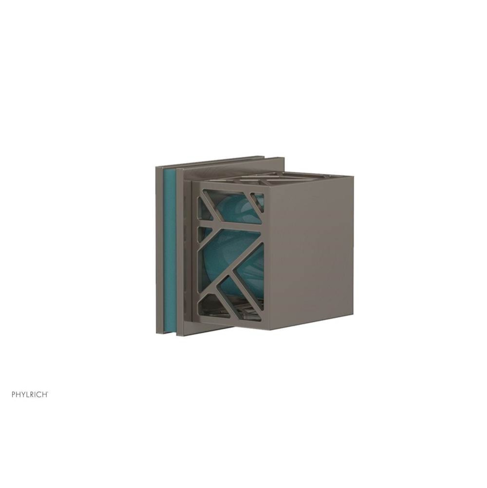 Pewter Jolie Diverter/Volume Control Trim With Square Cutaway Handles And Turquoise Accents