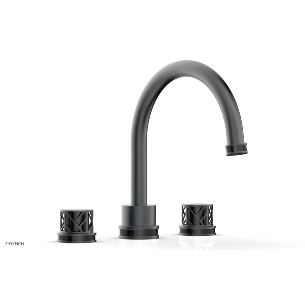 Gunmetal Gray Jolie 3-Hole Deck Tub Filler With Gooseneck Spout, Round Cutaway Handles, And Black