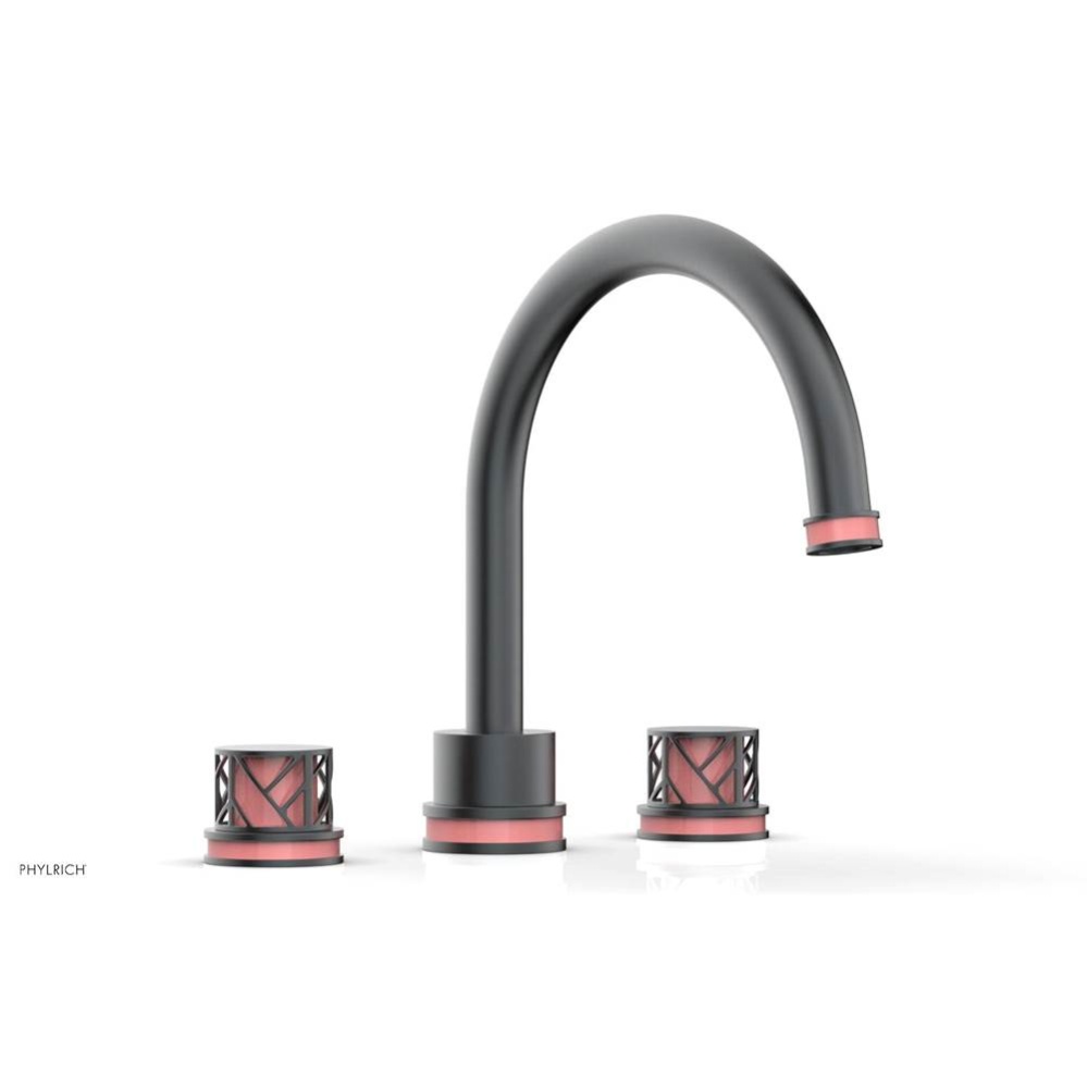 Gunmetal Gray Jolie 3-Hole Deck Tub Filler With Gooseneck Spout, Round Cutaway Handles, And Pink A