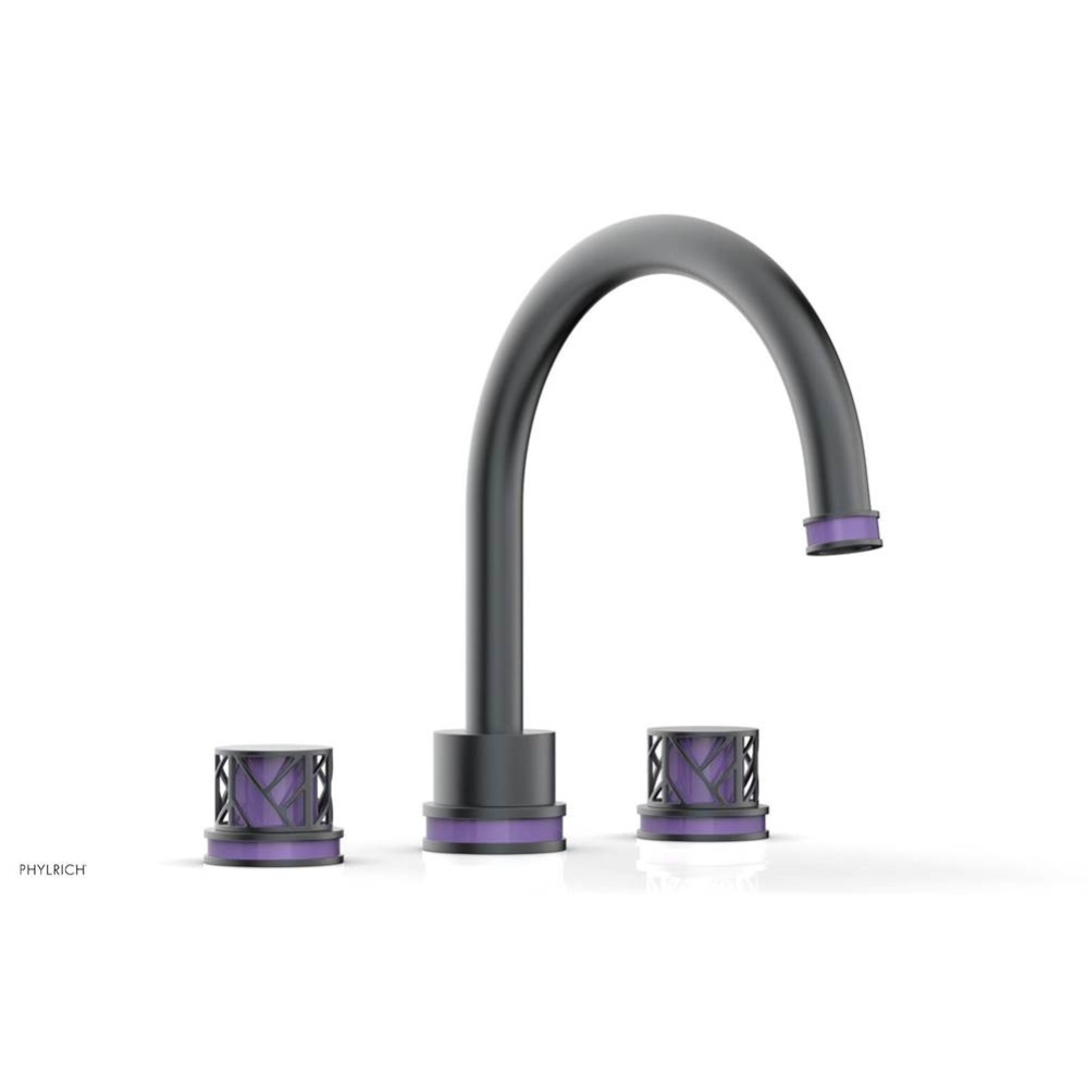Gunmetal Gray Jolie 3-Hole Deck Tub Filler With Gooseneck Spout, Round Cutaway Handles, And Purple