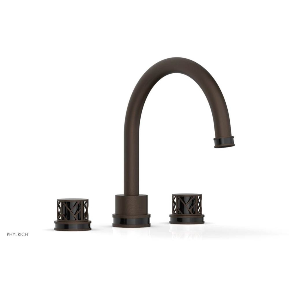 Antique Bronze Jolie 3-Hole Deck Tub Filler With Gooseneck Spout, Round Cutaway Handles, And Black