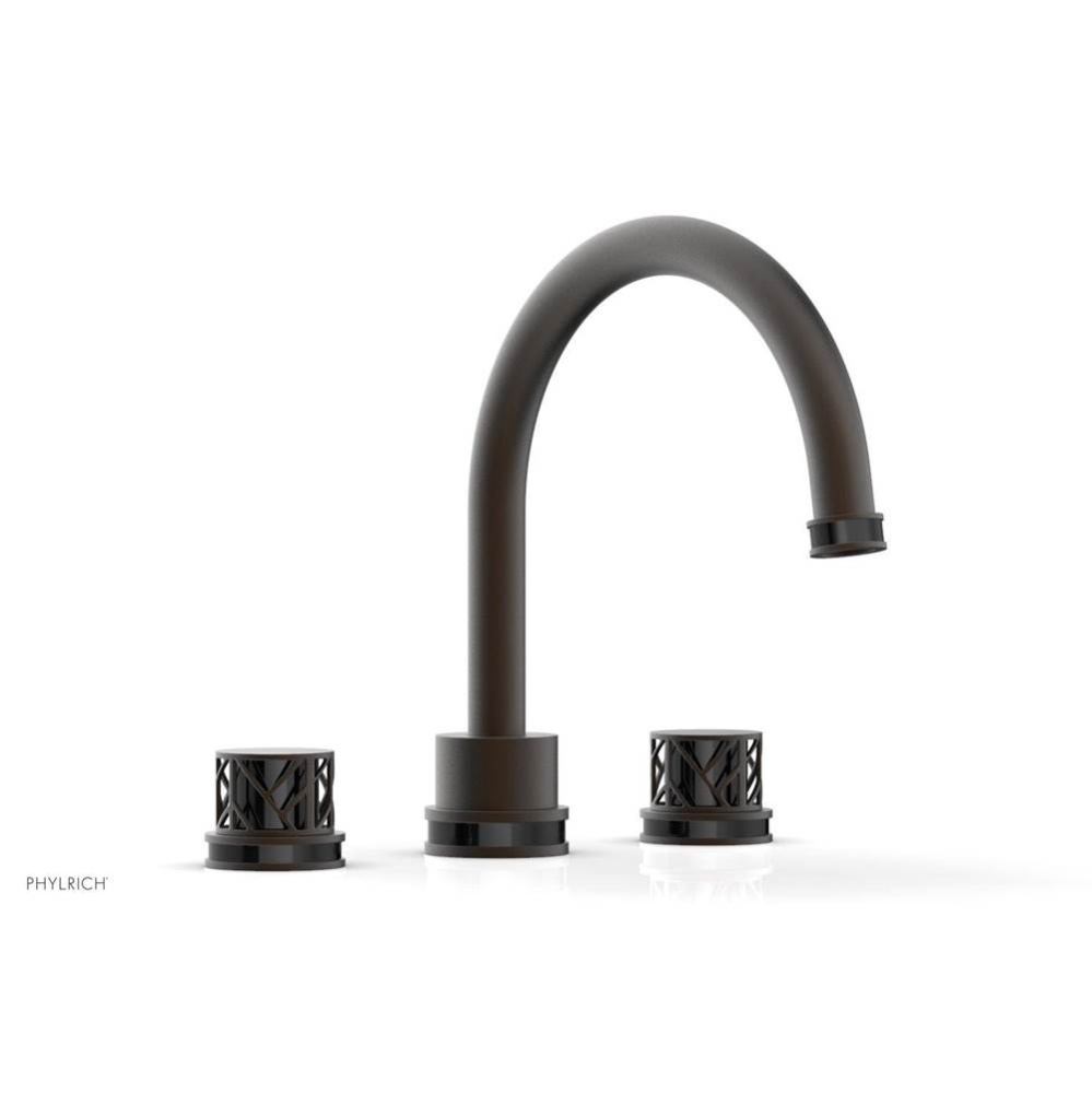 Oil Rubbed Bronze Jolie 3-Hole Deck Tub Filler With Gooseneck Spout, Round Cutaway Handles, And Bl