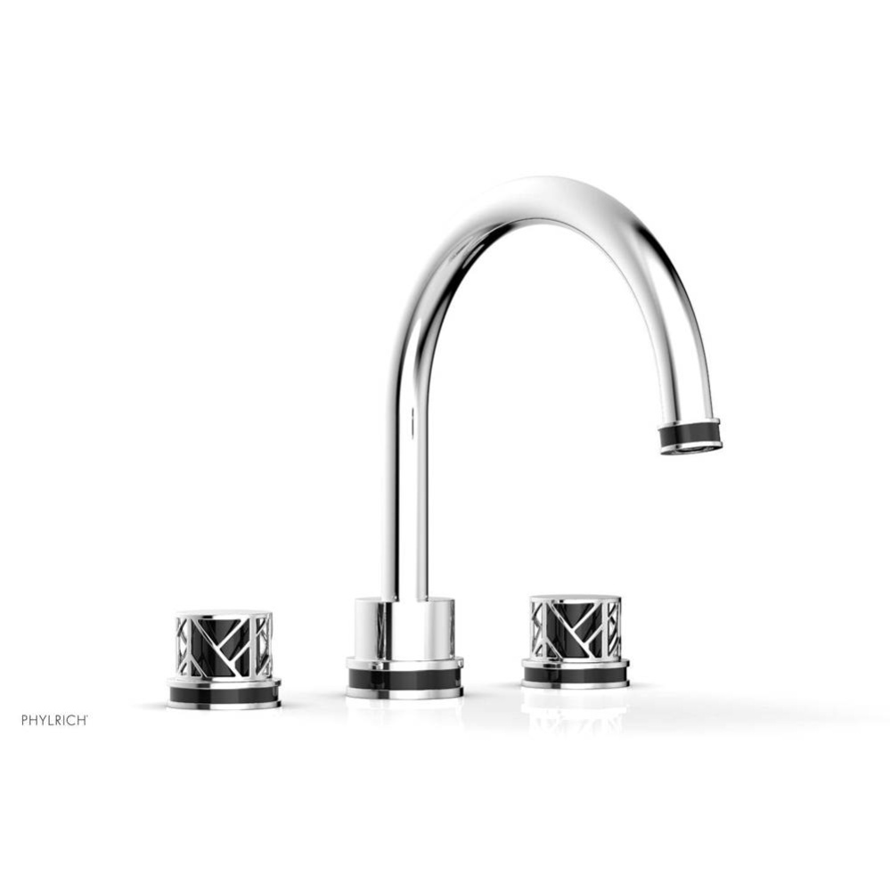 Polished Chrome Jolie 3-Hole Deck Tub Filler With Gooseneck Spout, Round Cutaway Handles, And Blac