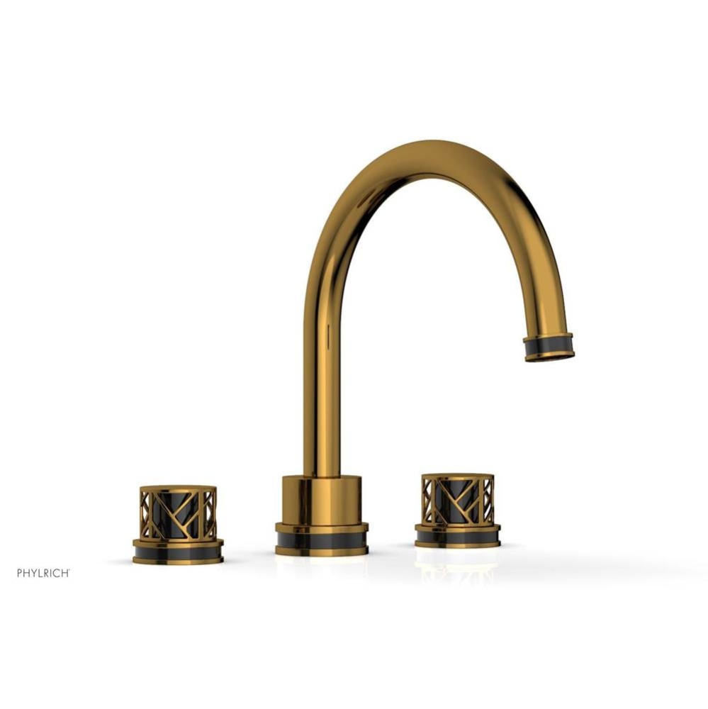 French Brass (Living Finish) Jolie 3-Hole Deck Tub Filler With Gooseneck Spout, Round Cutaway Hand