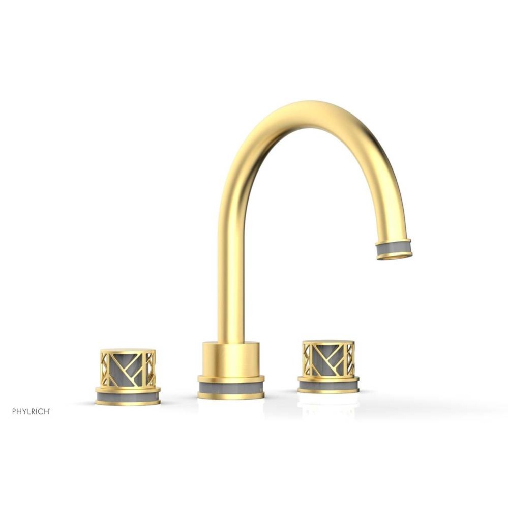 Burnished Gold Jolie 3-Hole Deck Tub Filler With Gooseneck Spout, Round Cutaway Handles, And Grey