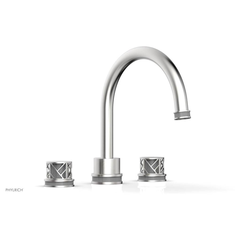 Satin Chrome Jolie 3-Hole Deck Tub Filler With Gooseneck Spout, Round Cutaway Handles, And Grey Ac
