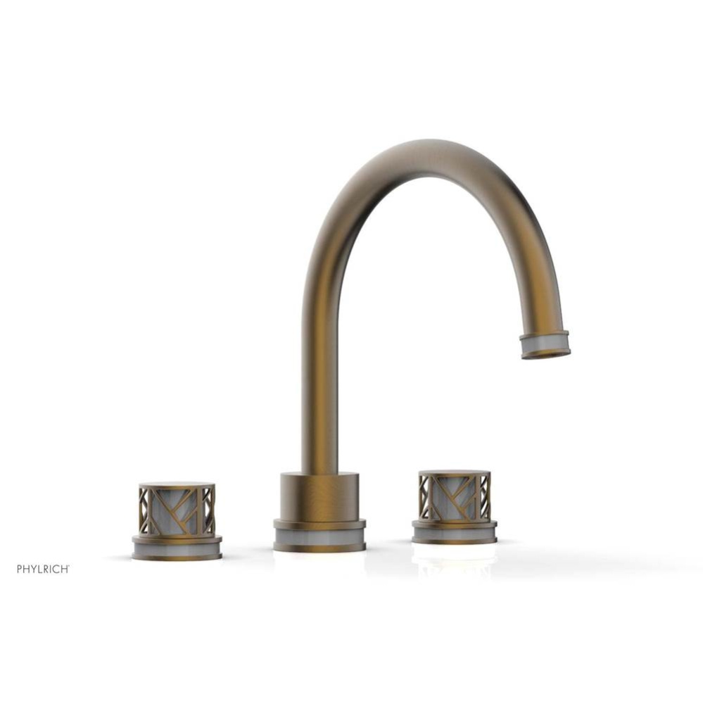 Old English Brass Jolie 3-Hole Deck Tub Filler With Gooseneck Spout, Round Cutaway Handles, And Gr