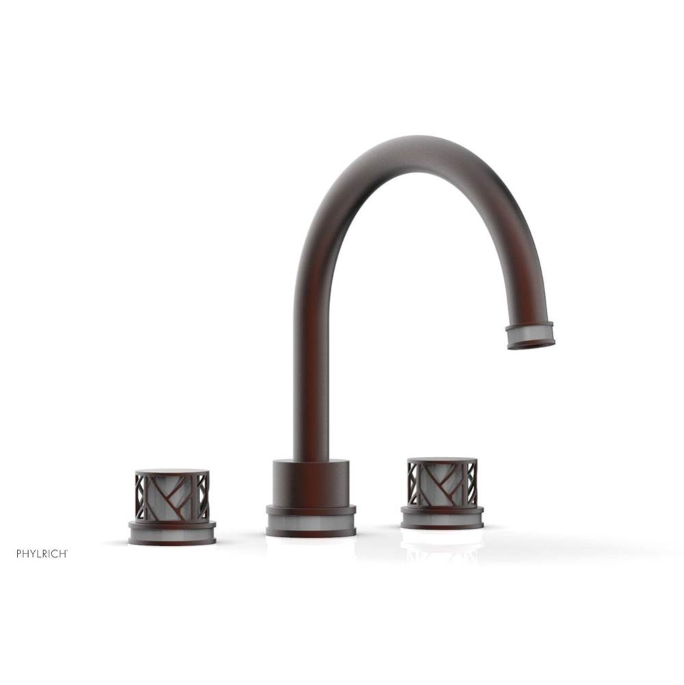 Weathered Copper Jolie 3-Hole Deck Tub Filler With Gooseneck Spout, Round Cutaway Handles, And Gre