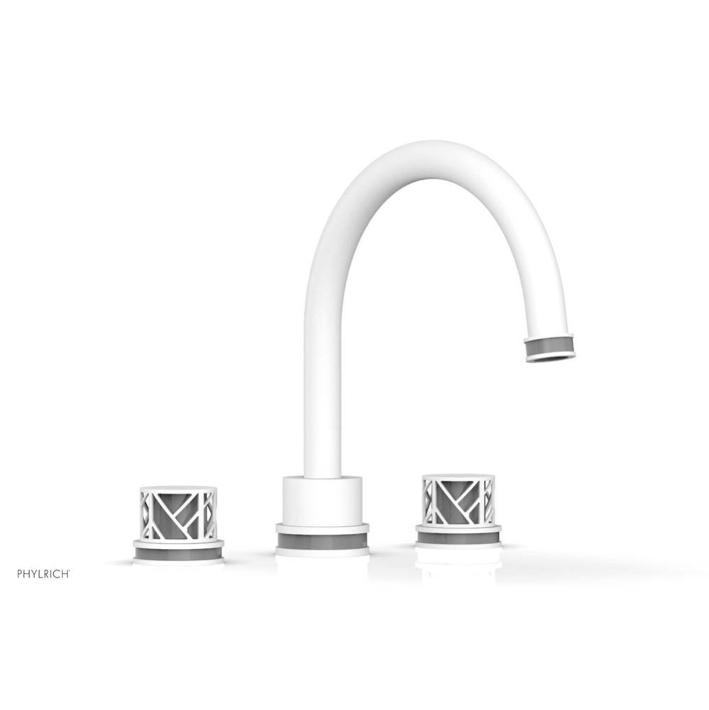 Satin White Jolie 3-Hole Deck Tub Filler With Gooseneck Spout, Round Cutaway Handles, And Grey Acc