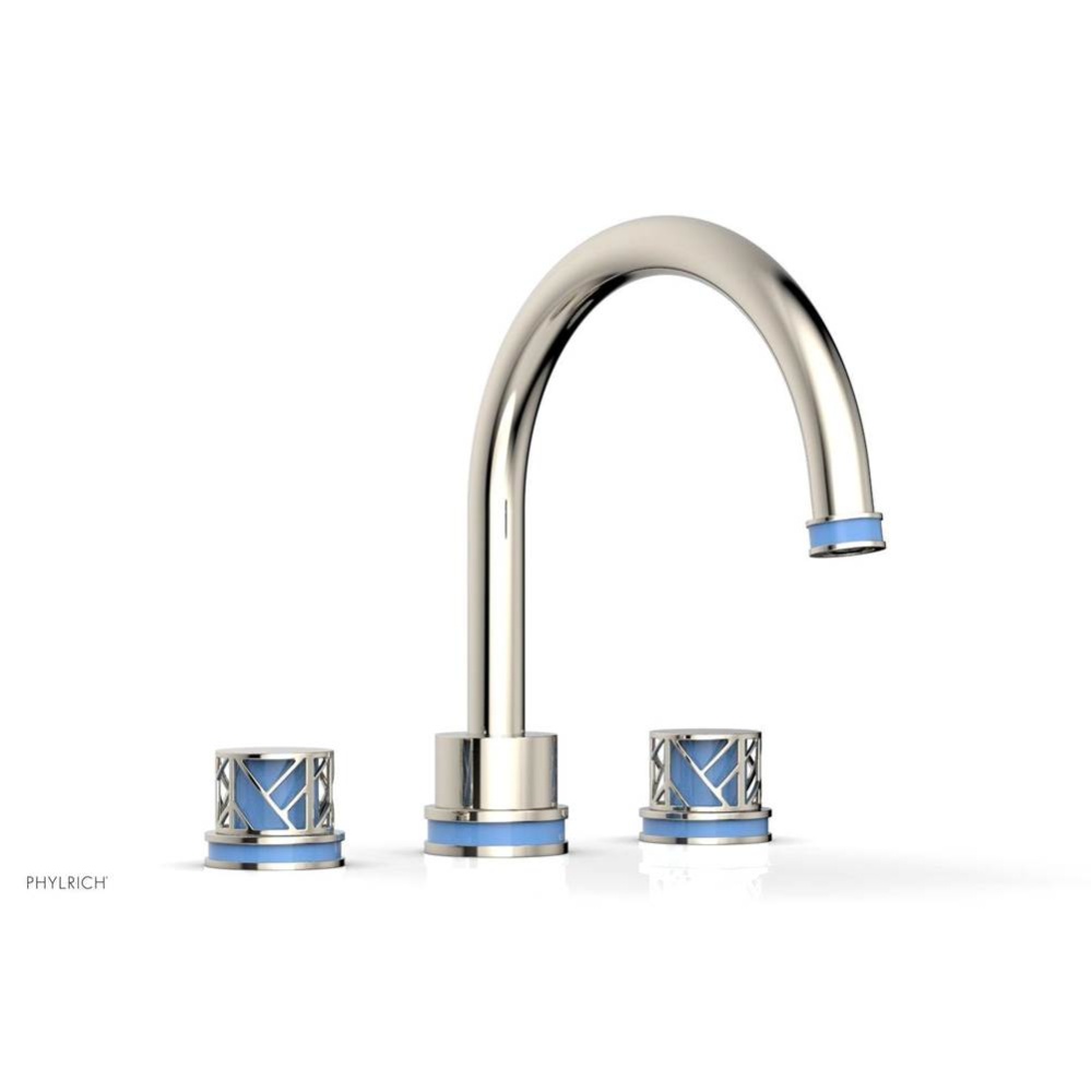 Polished Nickel Jolie 3-Hole Deck Tub Filler With Gooseneck Spout, Round Cutaway Handles, And Ligh