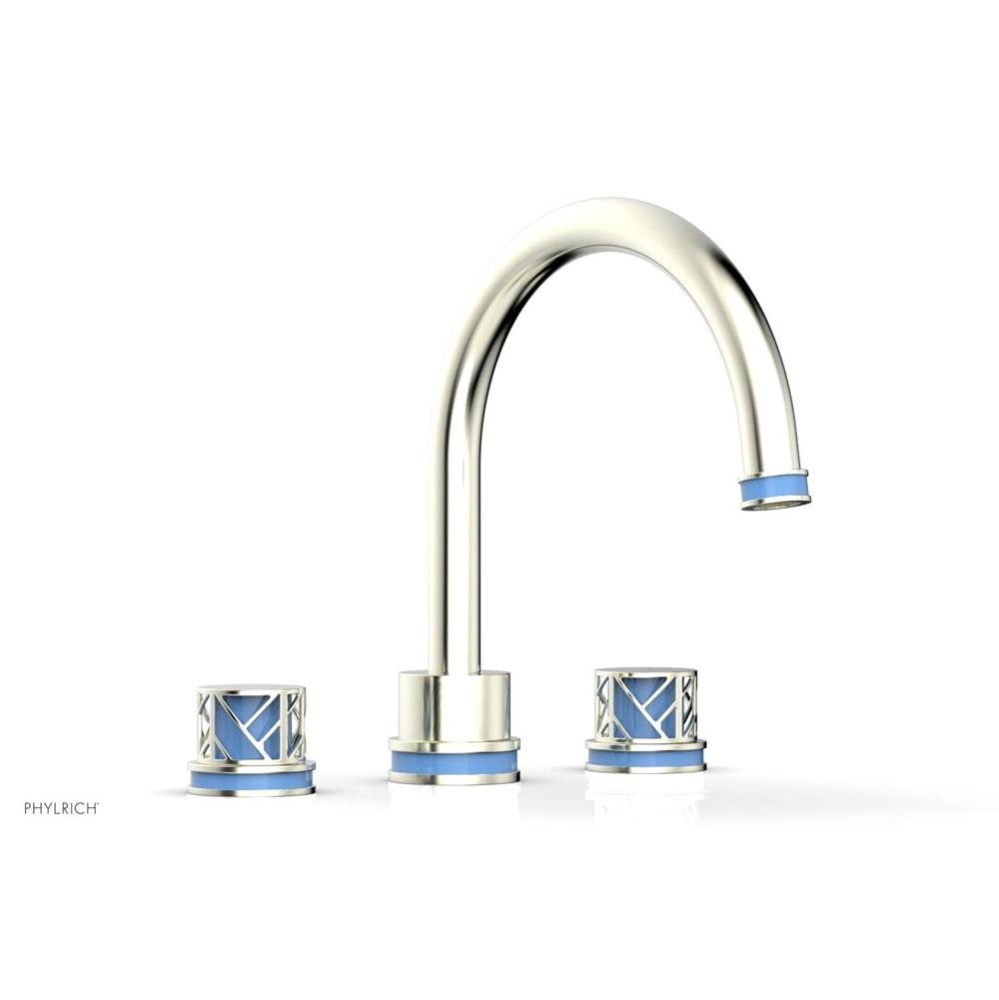 Satin Nickel Jolie 3-Hole Deck Tub Filler With Gooseneck Spout, Round Cutaway Handles, And Light B