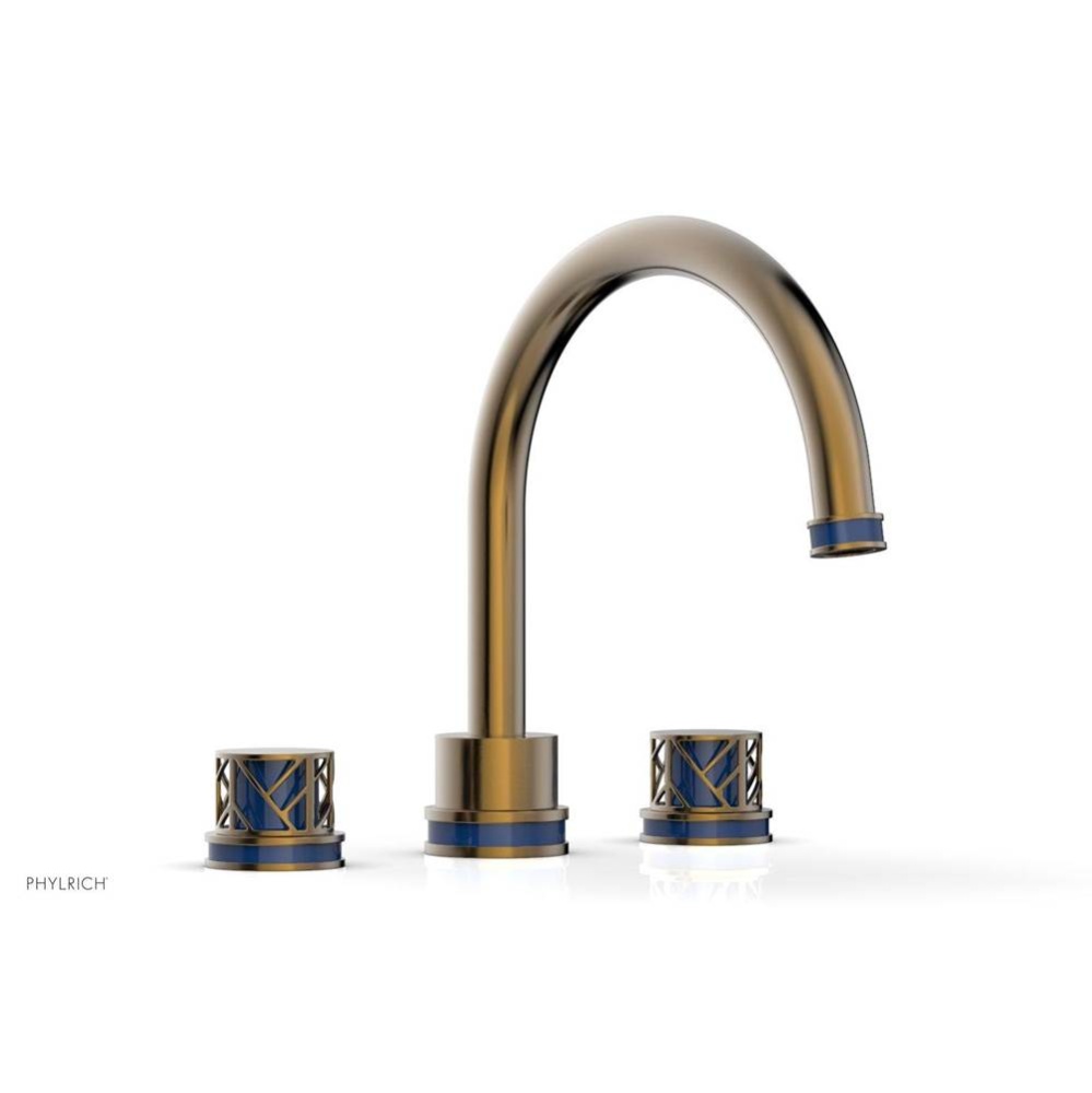 Antique Brass Jolie 3-Hole Deck Tub Filler With Gooseneck Spout, Round Cutaway Handles, And Navy B