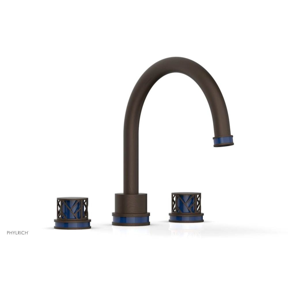 Antique Bronze Jolie 3-Hole Deck Tub Filler With Gooseneck Spout, Round Cutaway Handles, And Navy