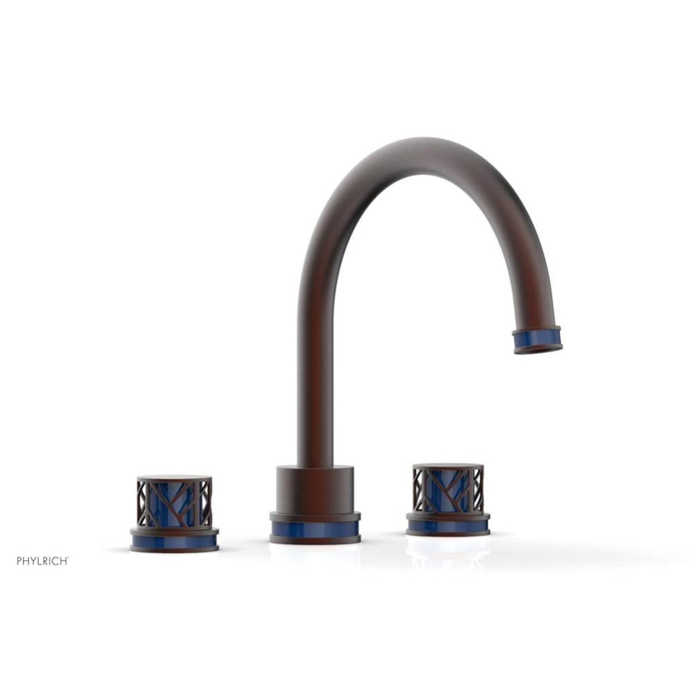 Weathered Copper Jolie 3-Hole Deck Tub Filler With Gooseneck Spout, Round Cutaway Handles, And Nav