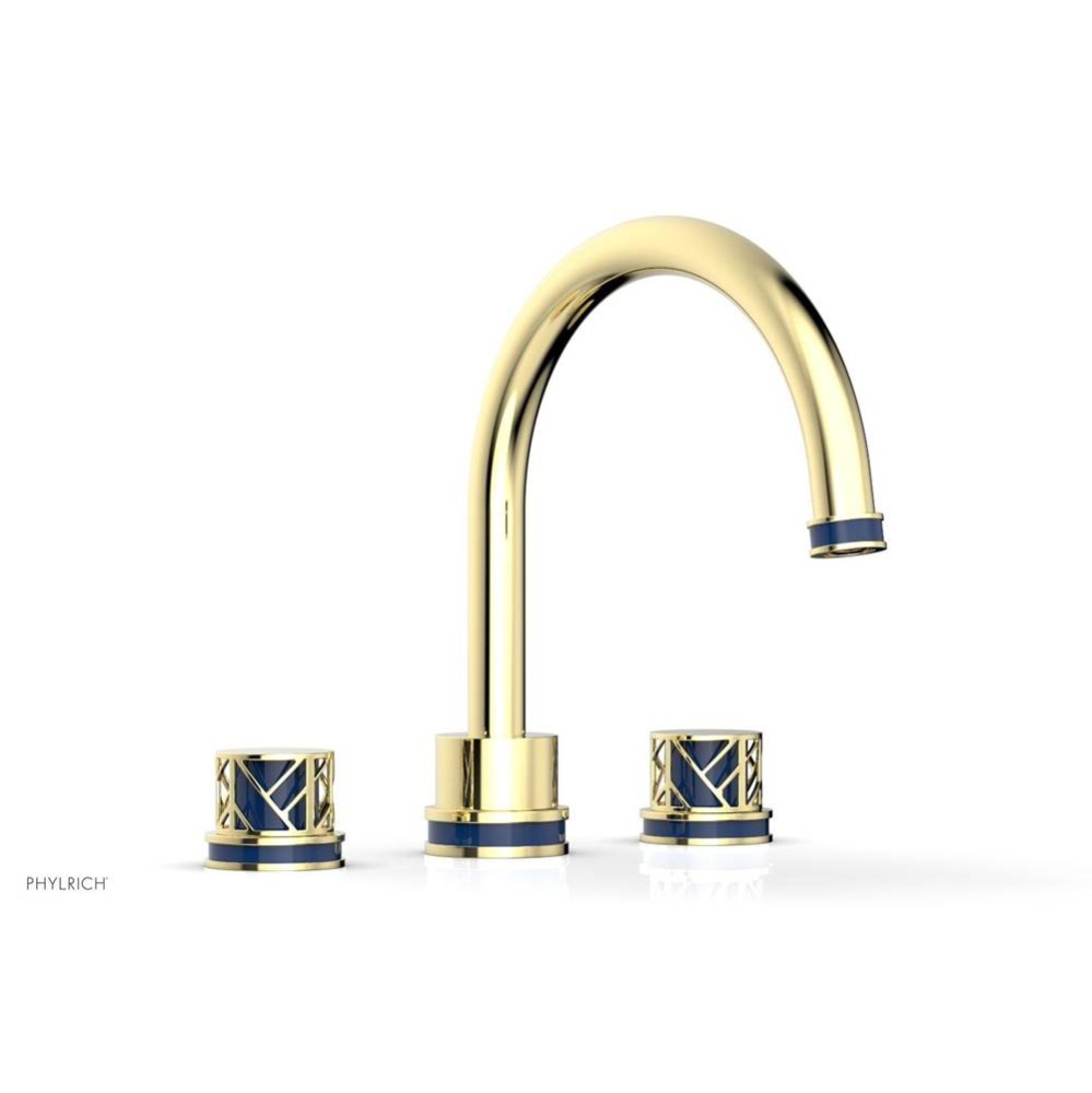 Polished Brass Jolie 3-Hole Deck Tub Filler With Gooseneck Spout, Round Cutaway Handles, And Navy