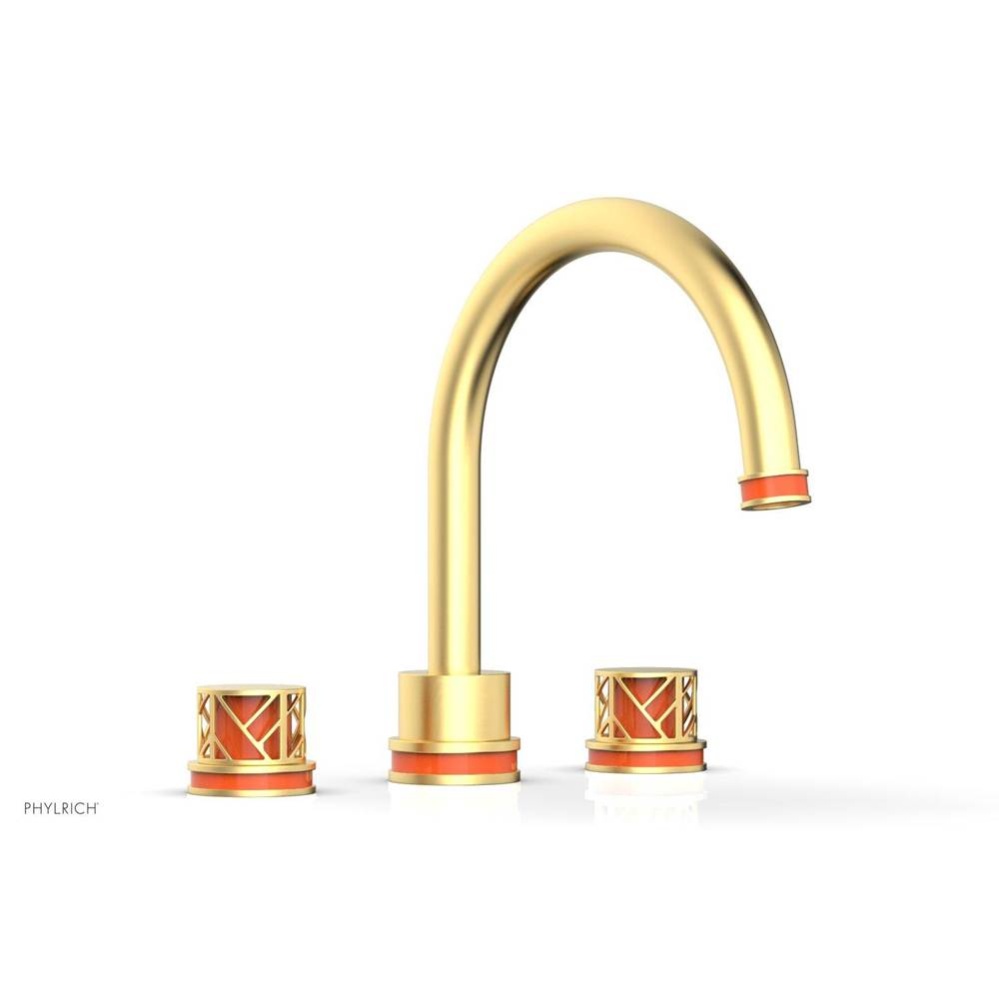 Burnished Gold Jolie 3-Hole Deck Tub Filler With Gooseneck Spout, Round Cutaway Handles, And Orang