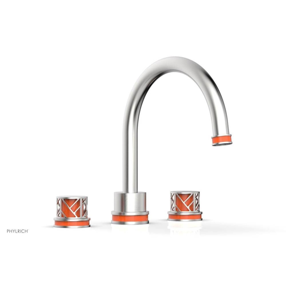 Satin Chrome Jolie 3-Hole Deck Tub Filler With Gooseneck Spout, Round Cutaway Handles, And Orange