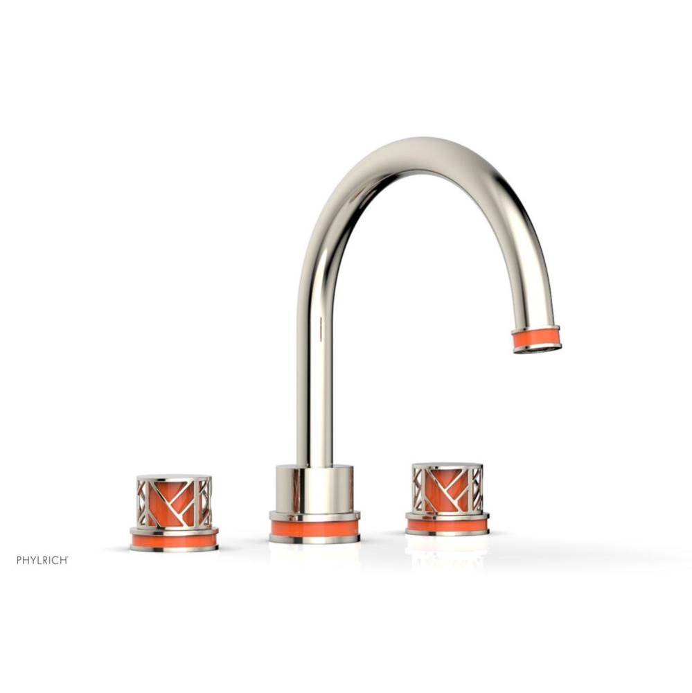 Polished Nickel Jolie 3-Hole Deck Tub Filler With Gooseneck Spout, Round Cutaway Handles, And Oran