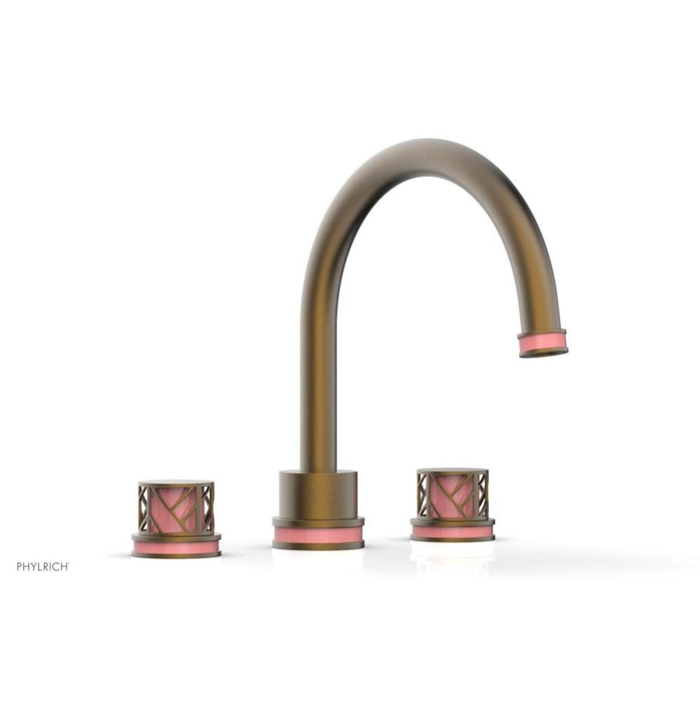 Old English Brass Jolie 3-Hole Deck Tub Filler With Gooseneck Spout, Round Cutaway Handles, And Pi