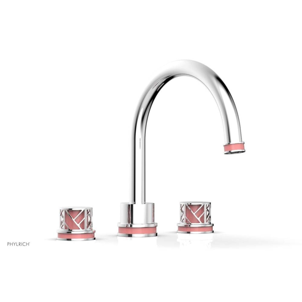 Polished Chrome Jolie 3-Hole Deck Tub Filler With Gooseneck Spout, Round Cutaway Handles, And Pink