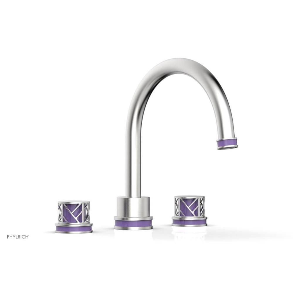 Satin Chrome Jolie 3-Hole Deck Tub Filler With Gooseneck Spout, Round Cutaway Handles, And Purple